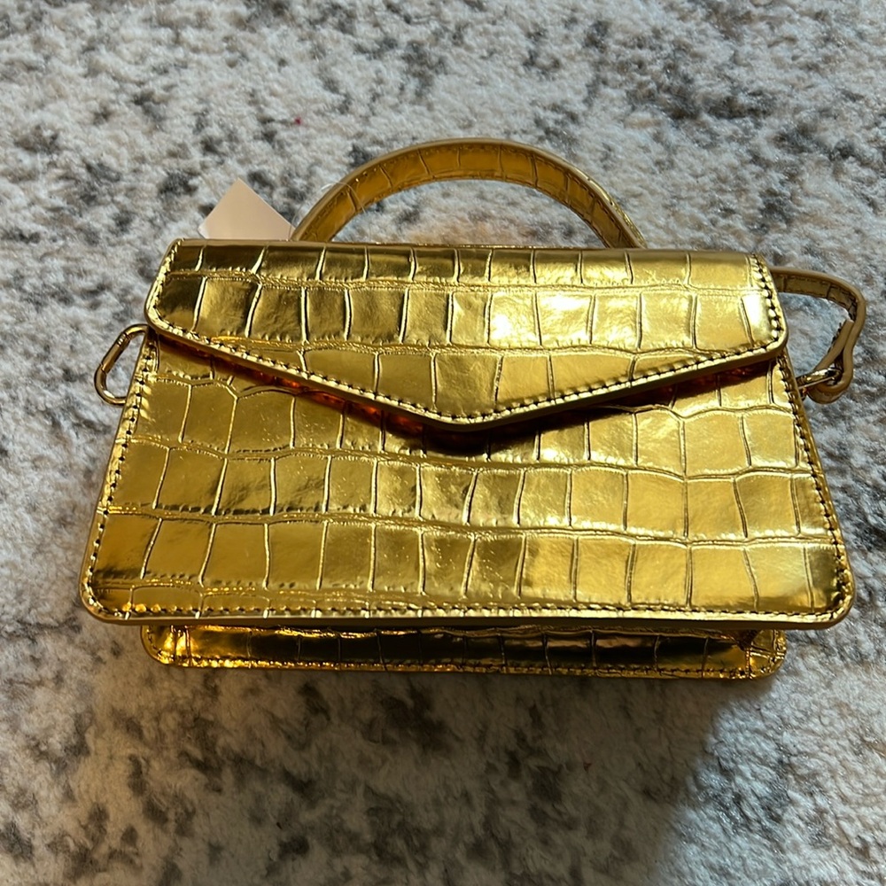 J Crew gold croc lady bag